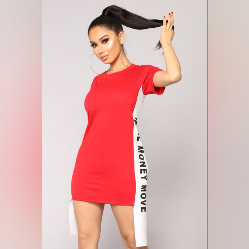 Fashion Nova Red and White Dress